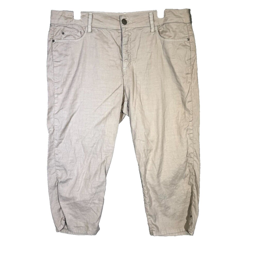 NYDJ Womens Size 12 Beige Linen Blend Cargo Capri Cropped Pants